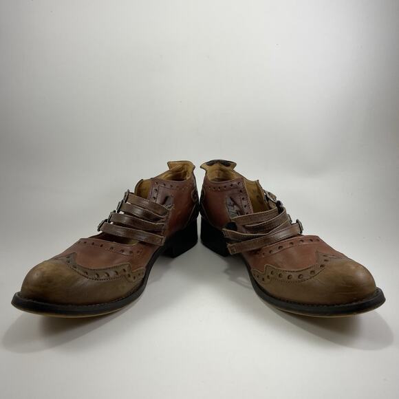 John Fluevog Adrian-Alli 4 Buckle Mary Jane Womens Size 12 Brown Leather Brogue - Picture 2 of 11